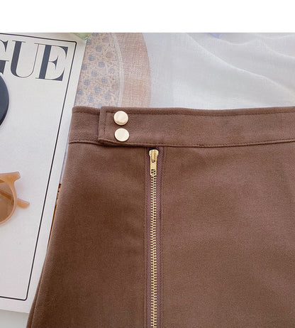 Slim design zipper high waist skirt  5375