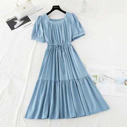 Cotton linen dress shows thin French retro skirt  4145
