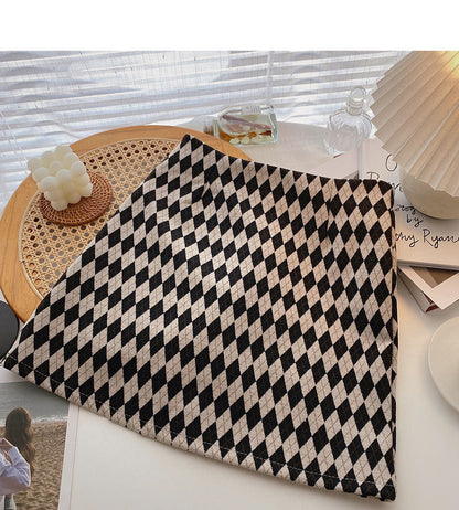 Retro fashion color blocking lattice thin a-word high waist skirt  5463