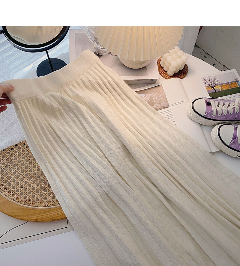 Retro fashion niche A-shaped high waist knitted skirt  5756