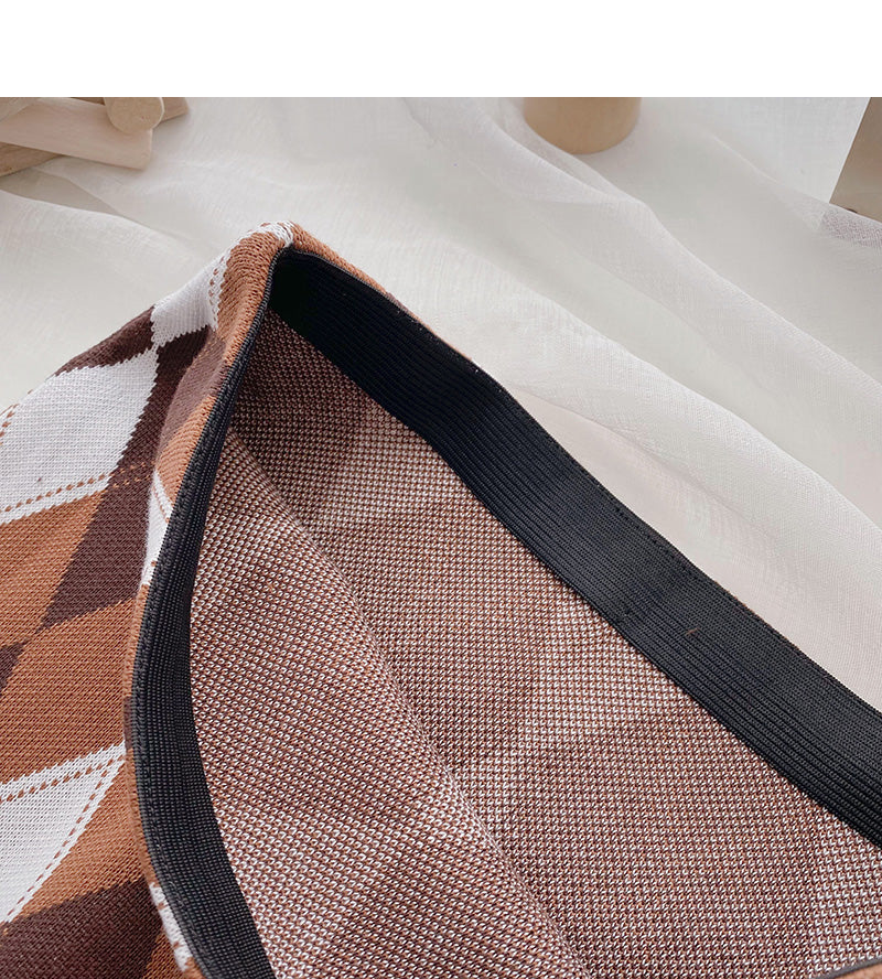 Retro lazy contrast color rhombic lattice Thin High Waist Hip Wrap Skirt  5569