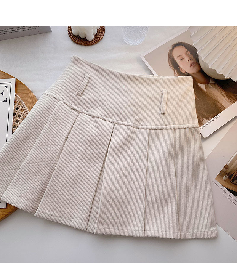 Korean reduced age high waist corduroy A-shaped skirt  5476