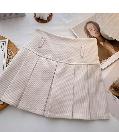 Korean reduced age high waist corduroy A-shaped skirt  5476