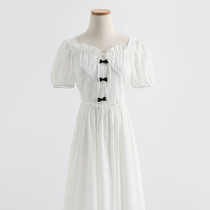 French one line neck bubble sleeve waist narrow skirt  4277
