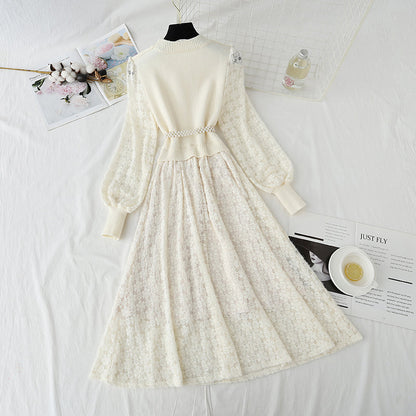 New Lace Panel Plush inner bottom skirt long  4437