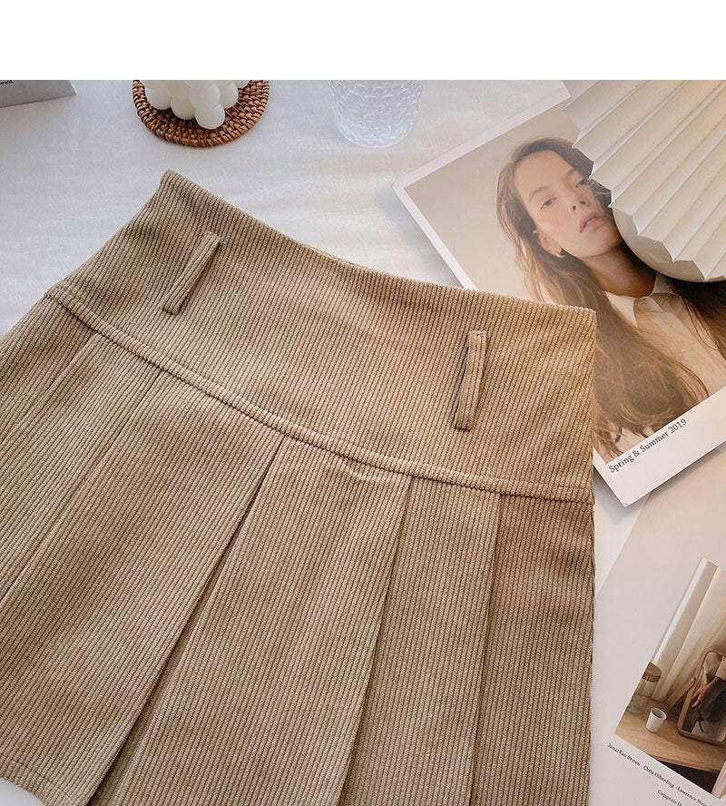 Korean reduced age high waist corduroy A-shaped skirt  5476