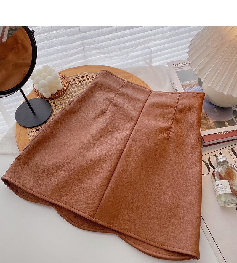 The new Korean design feels irregular and slim fashion PU leather skirt  5528