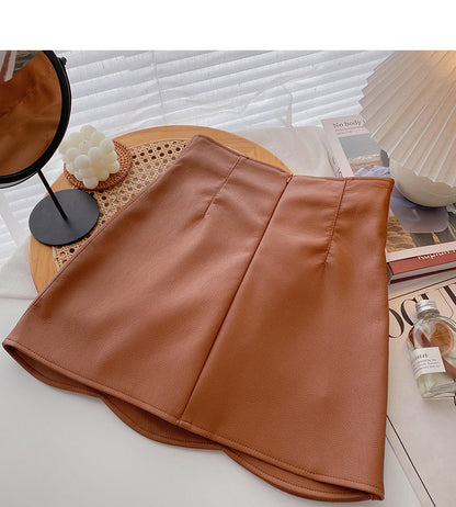The new Korean design feels irregular and slim fashion PU leather skirt  5528
