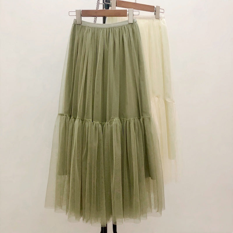 Mesh skirt, fairy elegant big skirt put bouffant skirt, draping feeling splicing gauze skirt  3710