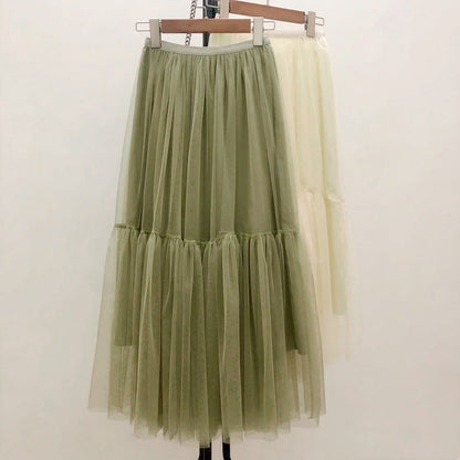 Mesh skirt, fairy elegant big skirt put bouffant skirt, draping feeling splicing gauze skirt  3710