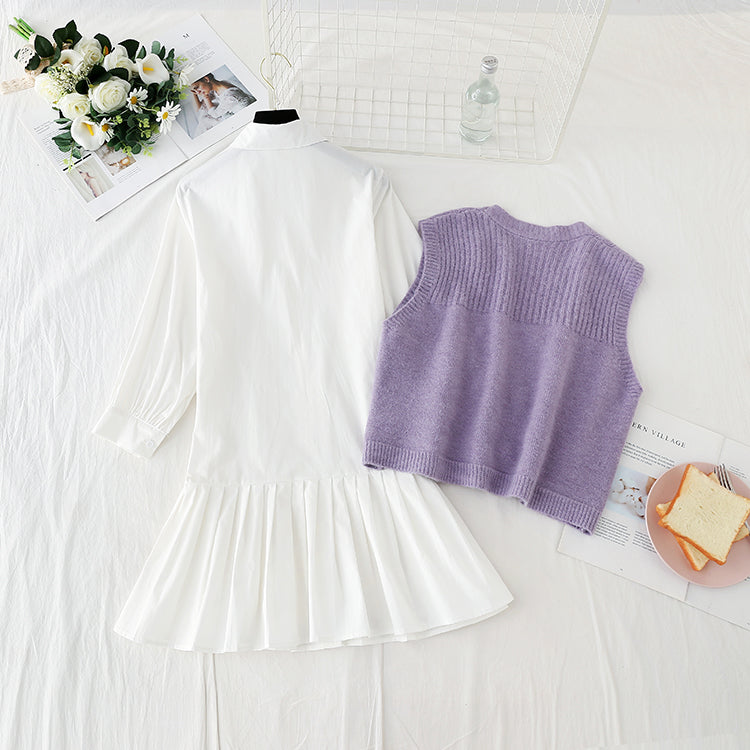 Candy colored vest pleated with shirt skirt fairy Sen Department  3919