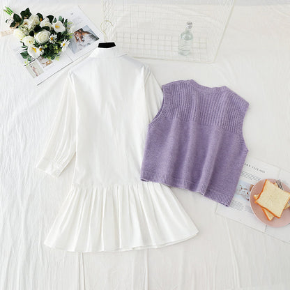 Candy colored vest pleated with shirt skirt fairy Sen Department  3919