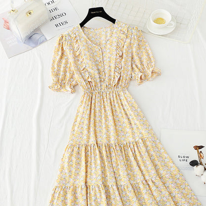 Ruffle floral dress sweet Mori Chiffon Skirt  4899