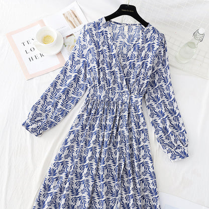 Chiffon dress is slim, light and mature, floral skirt  4083