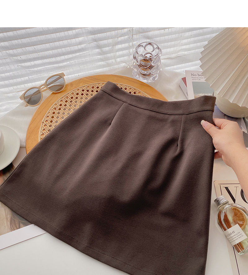 Korean solid color versatile slim high waist A-shaped skirt  5446