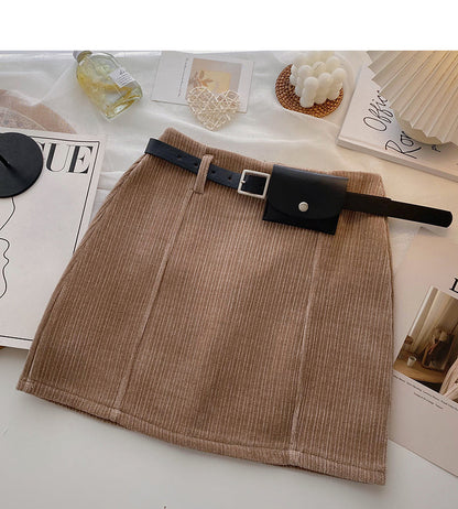 Hong Kong style leisure retro solid color slim high waist A-line skirt  5494