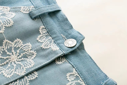Summer style, literature and art, fashion, small fresh denim skirt, lace mesh splicing  3622