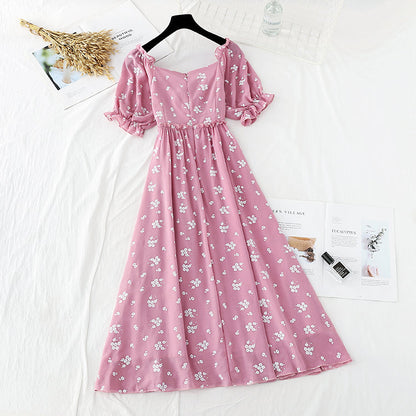 French dress with straight shoulder and slim waist  4653
