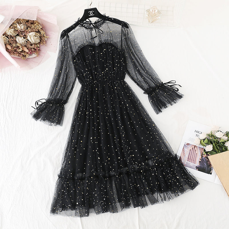 French slim star skirt fairy super xiansen A-line skirt  4388
