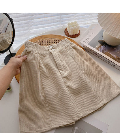 New Korean pure color leisure slim high waist anti light A-shaped skirt  5417