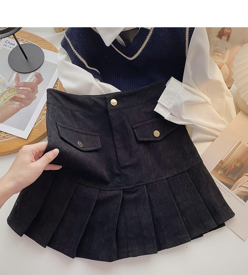Design versatile fashion high waist corduroy A-line skirt  5471