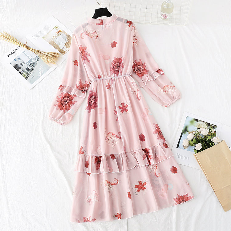 Retro broken flower fairy super fairy series bottomed long skirt  4003