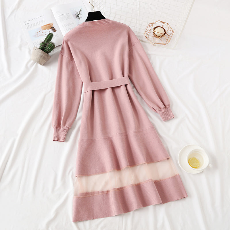 French Vintage skirt bottomed knitted dress  4326