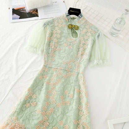 Gauze embroidered fairy skirt with slim waist  4396