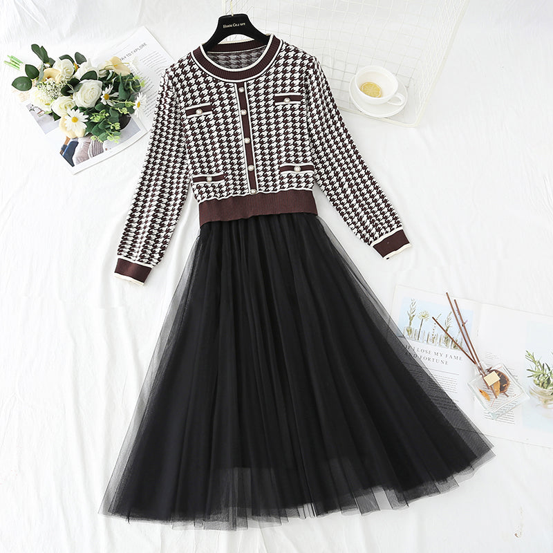 Mesh skirt knee bottom dress  4415