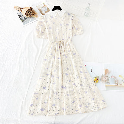 Lace doll neck with waist closed to show thin French gentle wind long skirt  4626