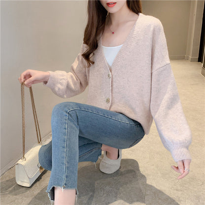 Lazy wind small fresh knitted cardigan foreign coat  4914