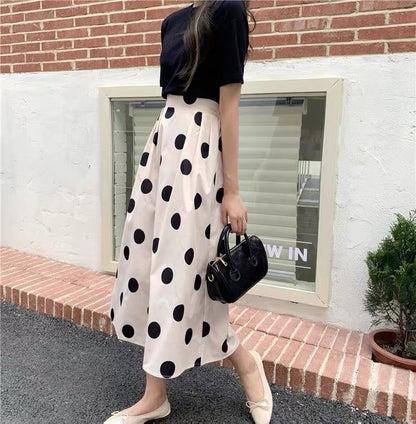 Polka dot skirt, summer, new style, printed midi A-line skirt  3654