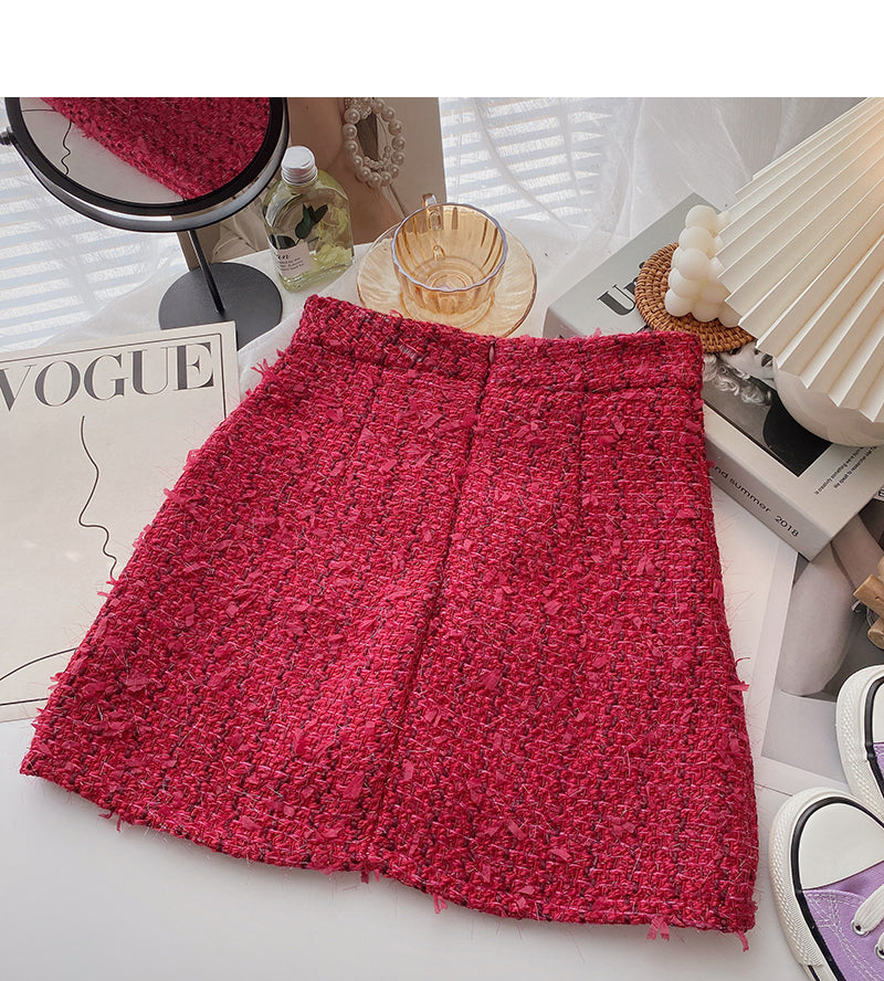 Korean version of retro Hong Kong Style checkered high waist A-shaped skirt  5564