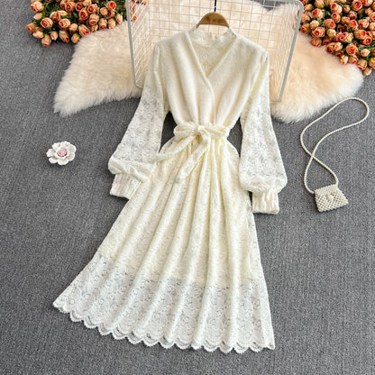 Stand collar lace dress fashion slim bottomed skirt  3769