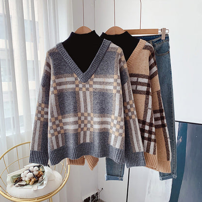 Vintage Plaid half high neck sweater  5033
