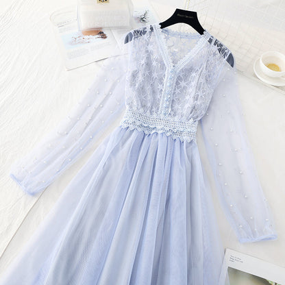 New mesh lace stitched skirt fairy Sen suit long skirt  4401
