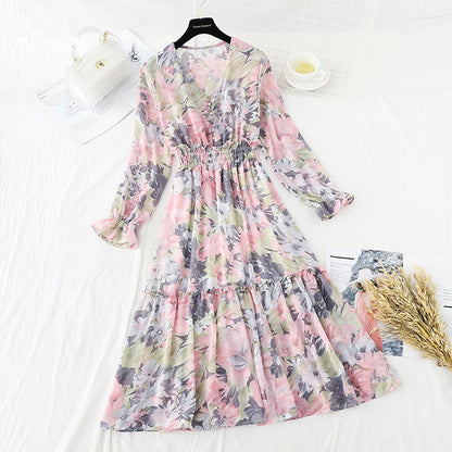 French Chiffon knee length skirt with slim waist  3843