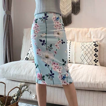 Summer, new style, preppy style, high Fanny hip skirt, split print skirt, stretch bodycon skirt  3540