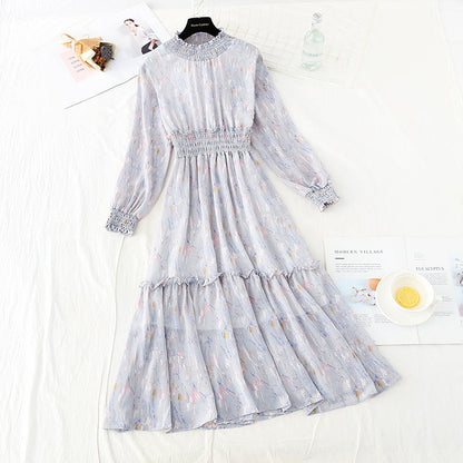Long sleeved floral dress with slim waist  4713