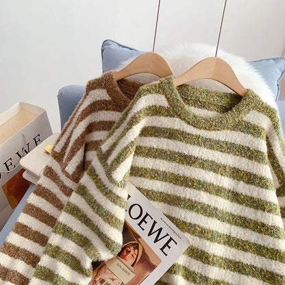 Striped Pullover Sweater coarse wool sweater top  5235