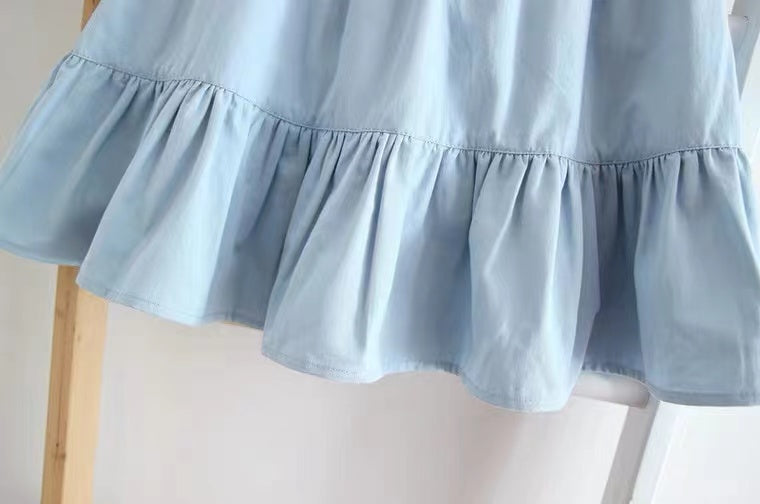 Cotton and linen skirt, high waist A-line pleated skirt, flounce spliced skirt  3580