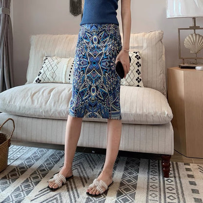 Diamond-shaped plaid print skirt, slit high Fanny skirt, all-match bodycon skirt  3535
