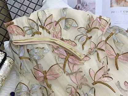 Heavy industry sequins dragonfly embroidery skirt,drop tulle skirt, A line skirt  3592