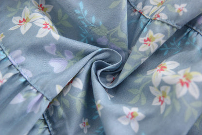 Floral skirt, new style, cotton and linen, small fresh, preppy style, high waist pleated skirt  3586