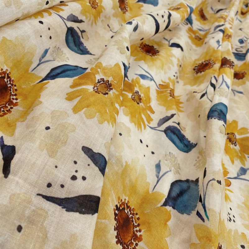Summer, high grade dyeing, sunflower worsted, natural ramie, A-line long skirt  3569