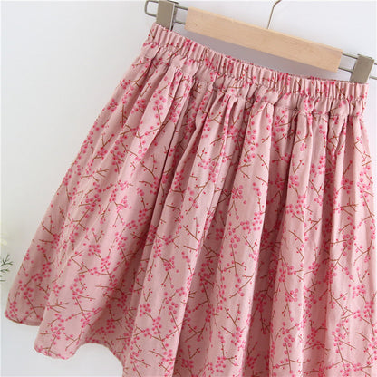 Cotton linen,pink A-line skirt, sweet, temperament, exclusive flower skirt  3583