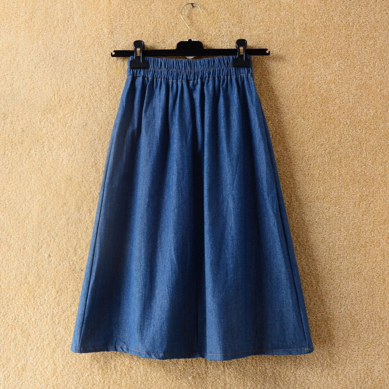 Spring and summer, new ,denim skirt, cute cat embroidery, high waist big swing mid-length skirt, A-line skirt  3611