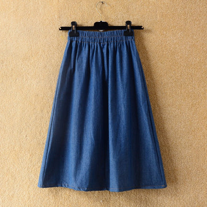 Spring and summer, new ,denim skirt, cute cat embroidery, high waist big swing mid-length skirt, A-line skirt  3611