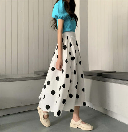 Polka dot skirt, summer, new style, printed midi A-line skirt  3654