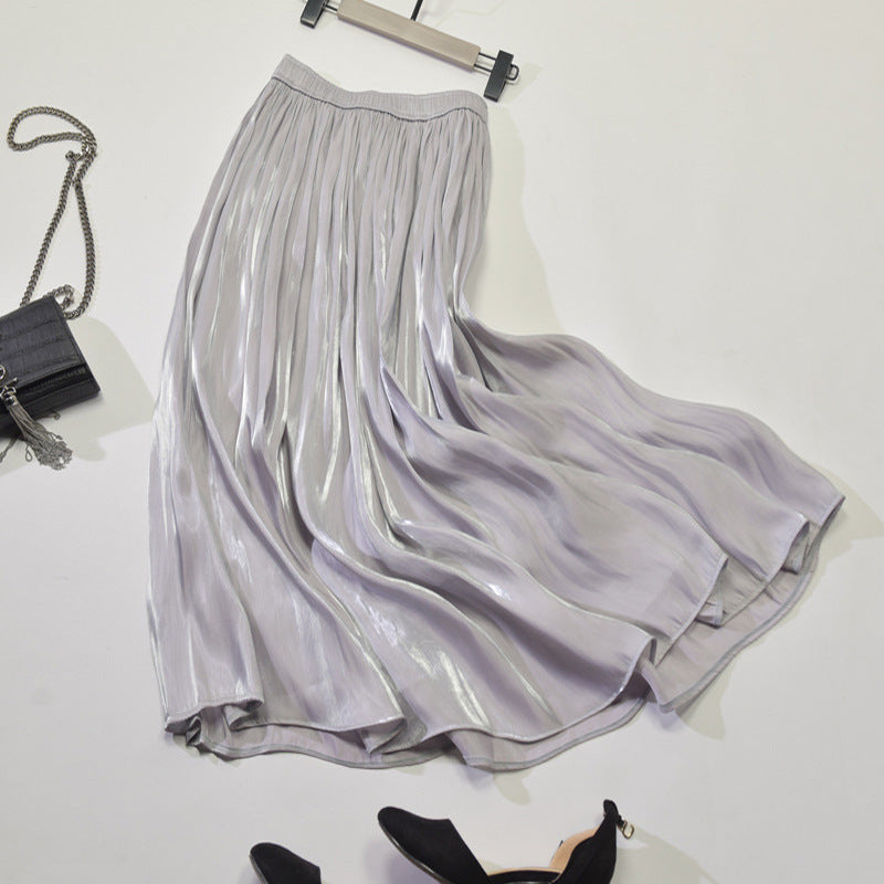 Luminous copper ammonia silk half skirt, pearlescent pleats bright silky skirt, midi A line skirt  3591